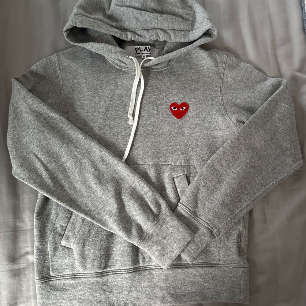 Comme des Garcons Gray Hoodie with White Drawstrings